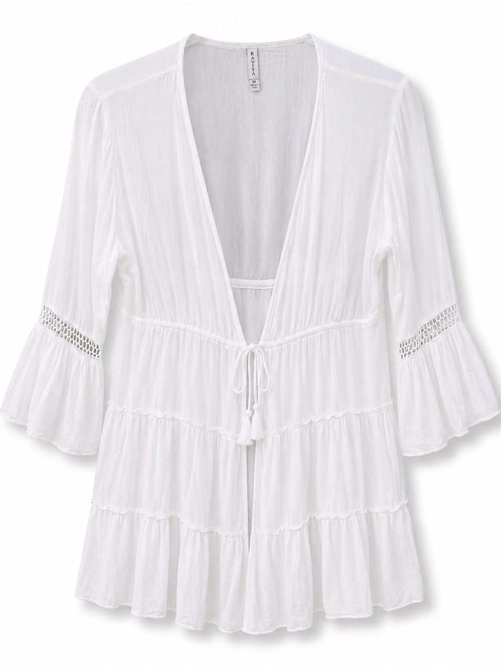 Raviya White Tiered V-Neck Swim Cover-Up with Tie sz M fits 6-8